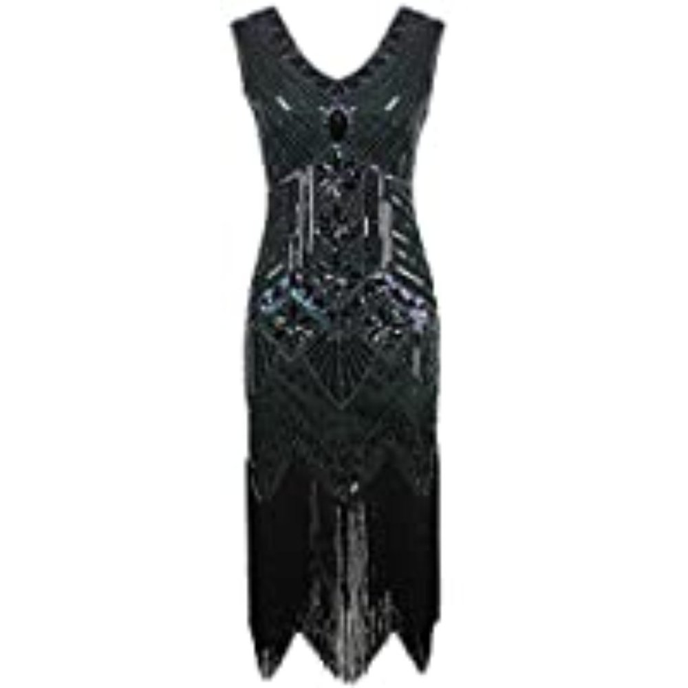 VIJIV Women 1920s Gatsby Sequin Art Nouveau Embellished Fringed Flapper Dress